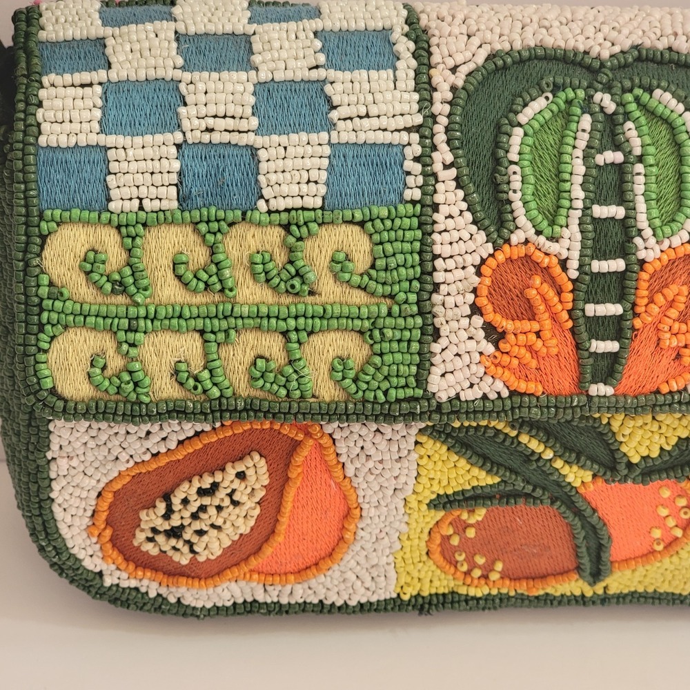 America & Beyond Tropical Patchwork Mosiac Sealife Fruit Hand Beaded Bag Exotic - Picture 2 of 10